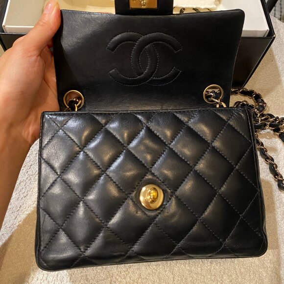 Chanel Lambskin Mini Square 24K Gold Plated Black Gold Hardware Box Dustbag - Picture 2 of 10